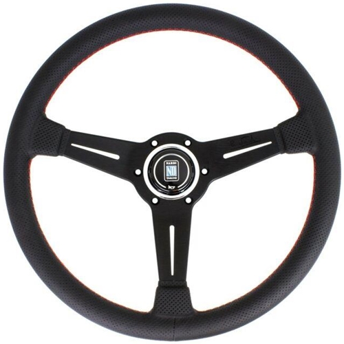 Nardi Classic Steering Wheel Black Perforated Leather Red Stitch 330mm