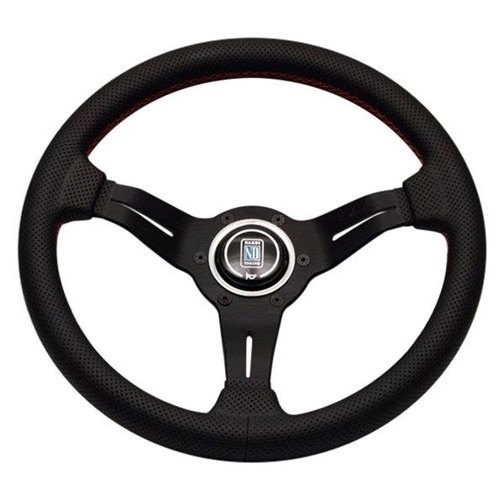 Nardi Deep Corn Steering Wheel - Perforated Leather with Black Spokes & Red Stitching - 330mm