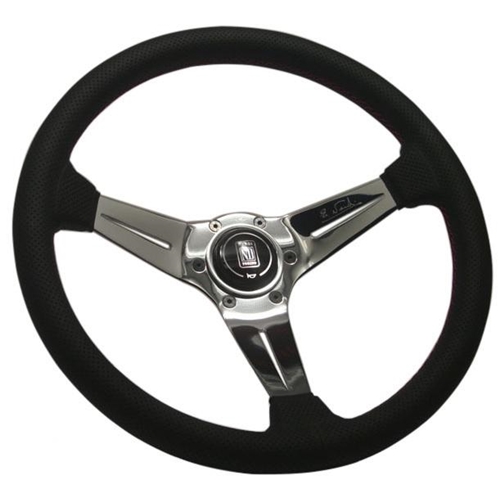 Nardi Deep Corn Steering Wheel - Perforated Leather with Chrome Spokes & Red Stitching - 330mm