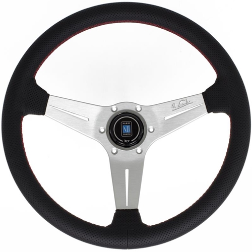 Nardi Deep Corn Steering Wheel - Perforated Leather with Satin Spokes & Red Stitching - 350mm