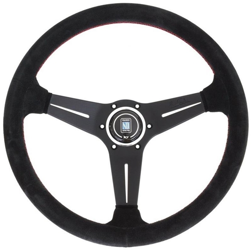 Nardi Deep Corn Steering Wheel - Suede with Black Spokes & Red Stitching - 350mm