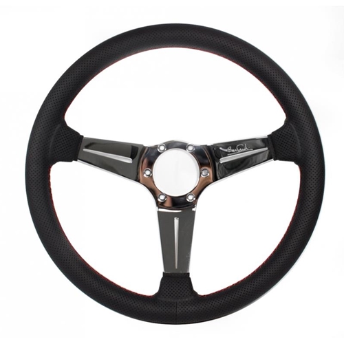 Nardi Deep Corn Steering Wheel - Perforated Leather with Chrome Spokes & Red Stitching - 350mm