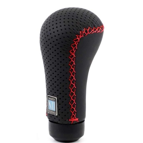 NARDI PRESTIGE LINE PERFORATED LEATHER W/RED STITCH SHIFT KNOB