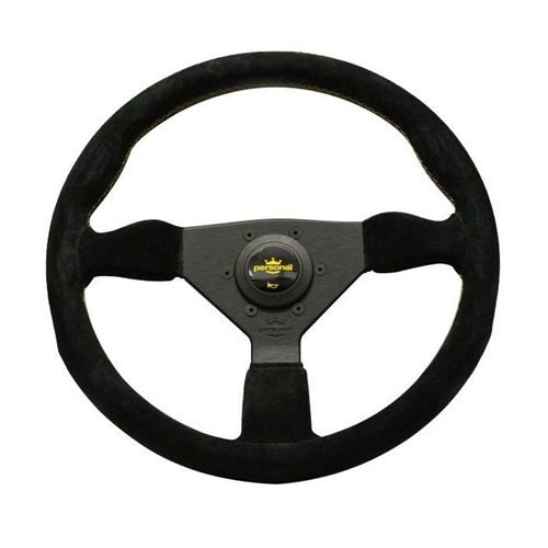 Personal Grinta Steering Wheel - Black Suede with Black Spokes & Yellow Stitching - 330mm