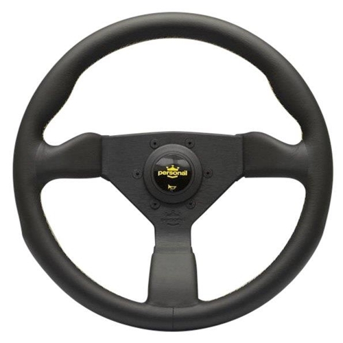 Personal Grinta Steering Wheel - Black Leather with Black Spokes & Yellow Stitching - 330mm