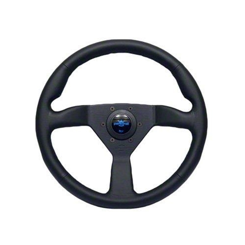 Personal Neo Eagle Steering Wheel - Black Leather with Black Spokes Blue Stitching- 350mm