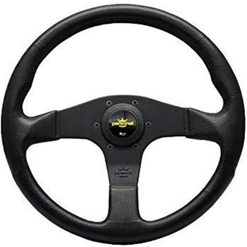 Personal Neo Grinta Steering Wheel - Black Polyurethane with Black Stitching - 350mm - Yellow Horn