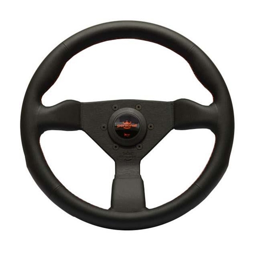 Personal Neo Grinta Steering Wheel - Black Leather with Black Spokes Red Stitching- 330mm