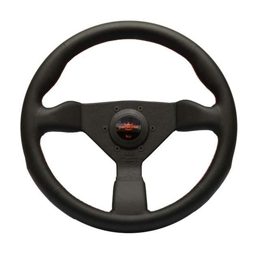 Personal Neo Grinta Steering Wheel - Black Leather with Black Spokes Red Stitching- 350mm