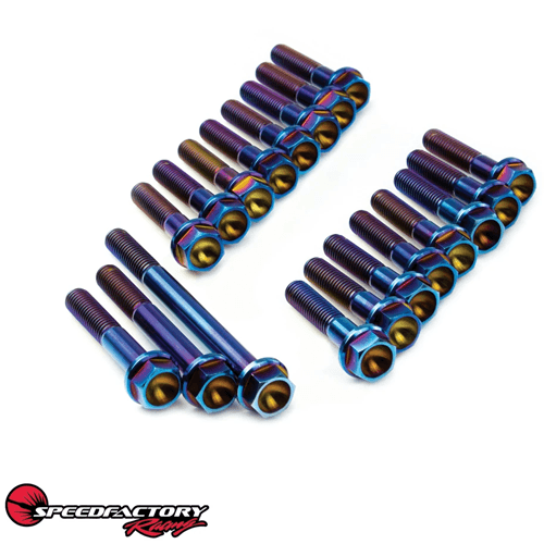 SpeedFactory 6pt RAW Titanium Bolt Kit for B Series Transmission Case AWD - Includes 14 6pt 40mm Length Bolts & 1 90mm Bolt