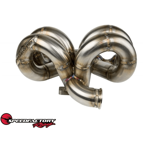 SpeedFactory Stainless Steel Turbo Manifold Ram Horn Style B Series T3 Flange w 38-40mm V-Band WG - AC Compatible