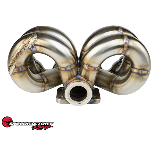 SpeedFactory Stainless Steel Turbo Manifold Ram Horn Style B Series T4 Flange w 44-46mm V-Band WG