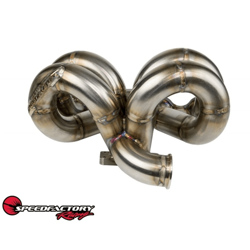 SpeedFactory Stainless Steel Turbo Manifold Ram Horn Style D Series T3 Flange w 38-40mm V-Band WG - AC Compatible