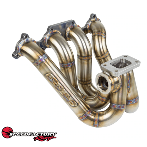 SpeedFactory Stainless Steel Turbo Manifold Top Mount Style D Series T3 Flange w 44-46mm V-Band WG