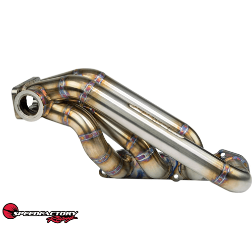 SpeedFactory Stainless Steel Turbo Manifold Sidewinder Style K Series T3 Flange w 44-46mm V-Band WG