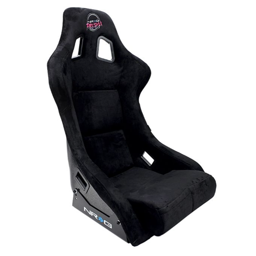 FRP Bucket Seat PRISMA Edition with pearlized back. All Black alcantara vegan material w/ phone pockets. (Large)