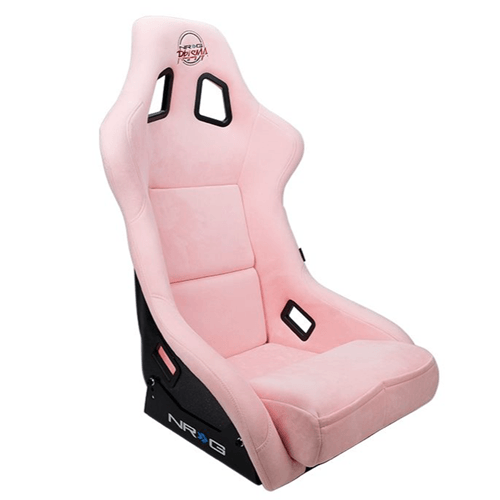 FRP Bucket Seat PRISMA Edition with pearlized back. All Pink alcantara vegan material w/phone pockets. (Large)