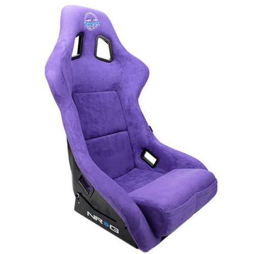 FRP Bucket Seat PRISMA Edition with pearlized back. All Purple alcantara vegan material w/phone pockets. (Large)