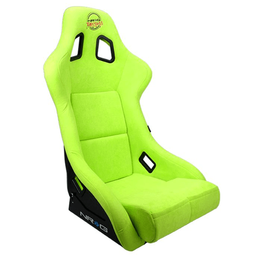 FRP Bucket Seat PRISMA Edition with pearlized back. All Neon Green alcantara vegan material w/ phone pockets. (Large)