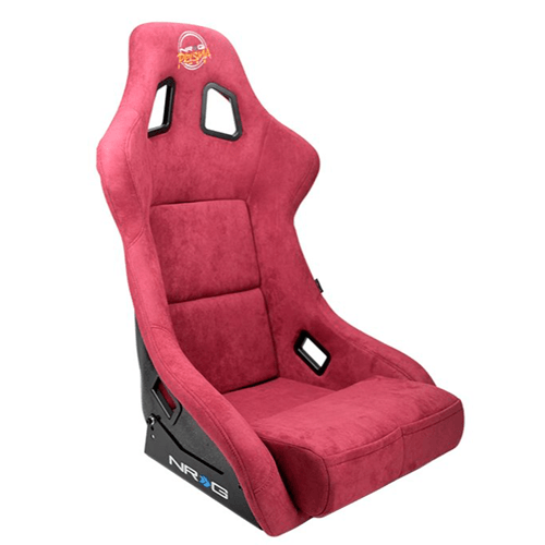 FRP Bucket Seat PRISMA Edition with pearlized back. All Maroon alcantara vegan material w/ phone pockets. (Large)