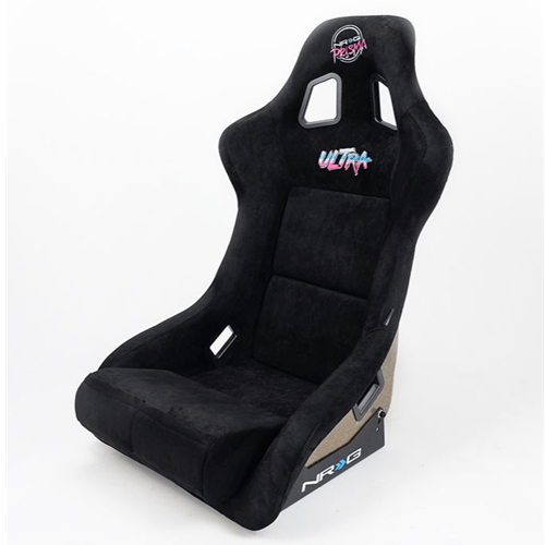 FRP Bucket Seat ULTRA Edition with peralized back, Black alcantara material, phone pockets and special ultra embroidery (Large)