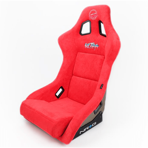 FRP Bucket Seat ULTRA Edition with peralized back, Red Alcantara material, phone pockets and special ultra embroidery (Large)