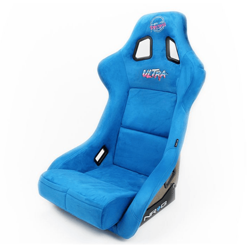 FRP Bucket Seat ULTRA Edition with peralized back, Blue Alcantara material, phone pockets and special ultra embroidery (Large)