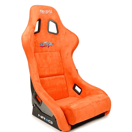 FRP Bucket Seat ULTRA Edition with Grey peralized back, Orange vegan micro fiber material, phone pockets and special ultra embroidery (Large)