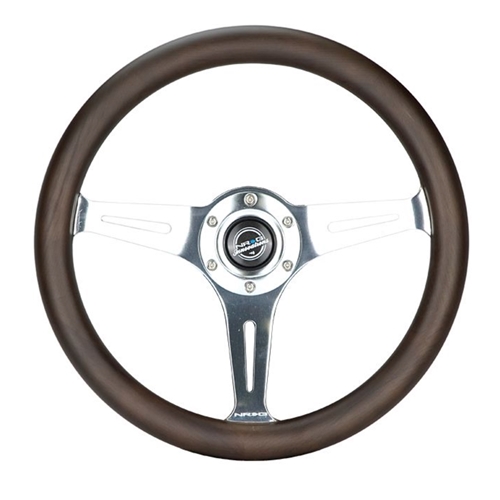 Classic Wood Grain Wheel - 350mm 3 Chrome Silver spokes, Oak color wood