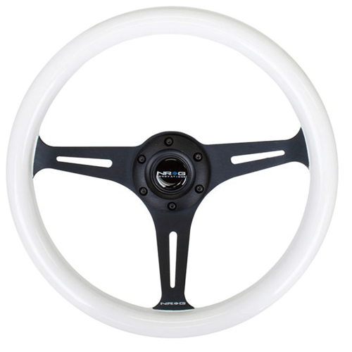 Classic Wood Grain Wheel, 350mm 3 Black spokes- Glow-in-the-dark BLUE Color