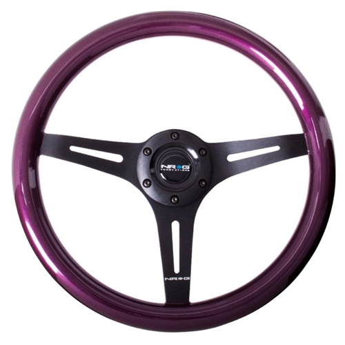 Classic Wood Grain Wheel, 350mm 3 black spokes, purple pearl/flake paint