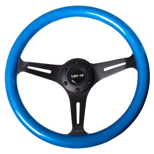 Classic Wood Grain Wheel, 350mm 3 black spokes, blue pearl/flake paint