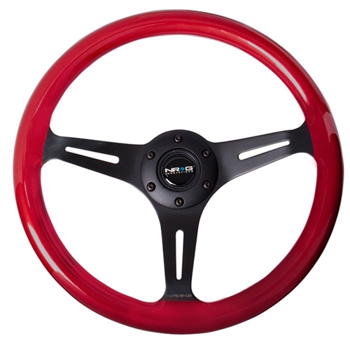 Classic Wood Grain Wheel, 350mm 3 black spokes, red pearl/flake paint