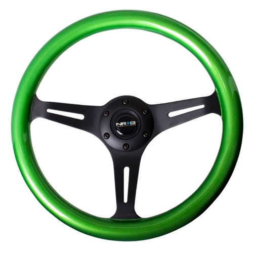 Classic Wood Grain Wheel, 350mm 3 black spokes, green pearl/flake paint