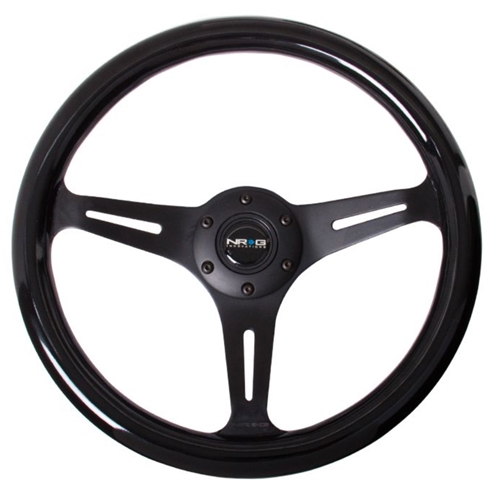 Classic Wood Grain Wheel - 350mm 3 Black spokes - Black Paint Grip