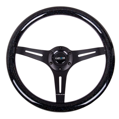 Classic Wood Grain Wheel, 350mm 3 black spokes-Black Sparkled Color