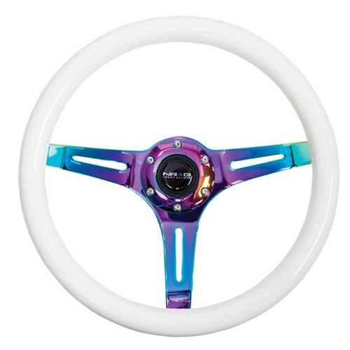 Classic Wood Grain Wheel - 350mm 3 Neochrome spokes - Glow-n-dark grip (ST-015MC-YG)