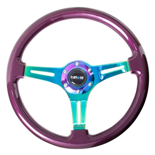 Classic Wood Grain Wheel, 350mm 3 Neochrome spokes, purple pearl paint