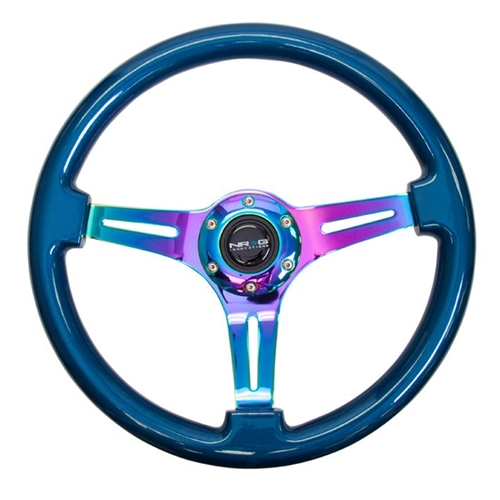 Classic Wood Grain Wheel, 350mm 3 Neochrome spokes, blue pearl/flake paint