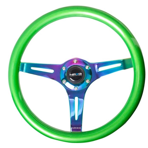 Classic Wood Grain Wheel, 350mm 3 Neochrome spokes, green pearl/flake paint