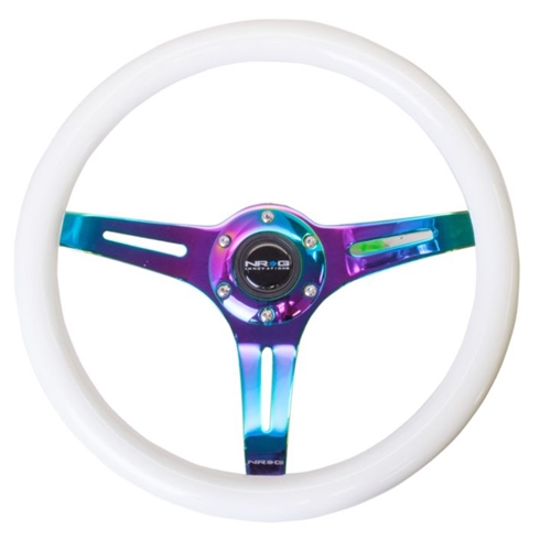 Classic Wood Grain Wheel - 350mm 3 Neochrome spokes - Glow-in-the-dark BLUE Color