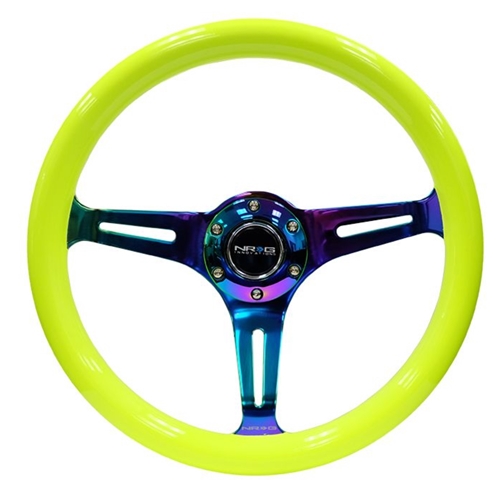 Classic Wood Grain Wheel, 350mm 3 Neochrome spokes-Neon YELLOW Color