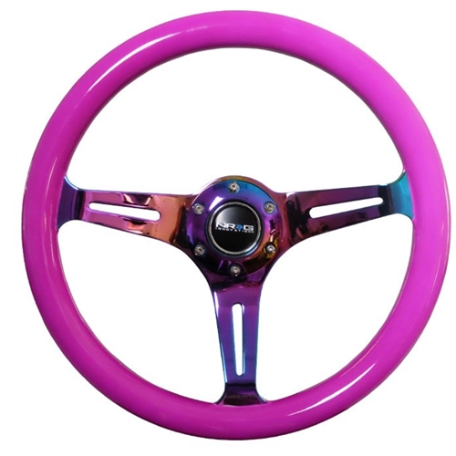 Classic Wood Grain Wheel, 350mm 3 Neochrome spokes-Neon PURPLE Color