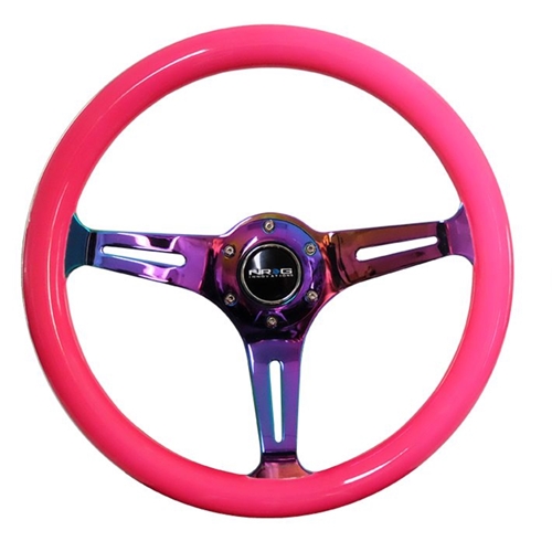 Classic Wood Grain Wheel, 350mm 3 Neochrome spokes-Neon PINK Color