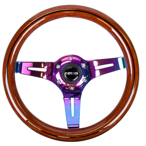 Classic Dark Wood Grain Wheel, Black line inlay, 310mm, 3 spoke center in Neochrome