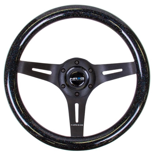 Black Sparkled Wood Grain Wheel, 310mm, 3 spoke center in Black