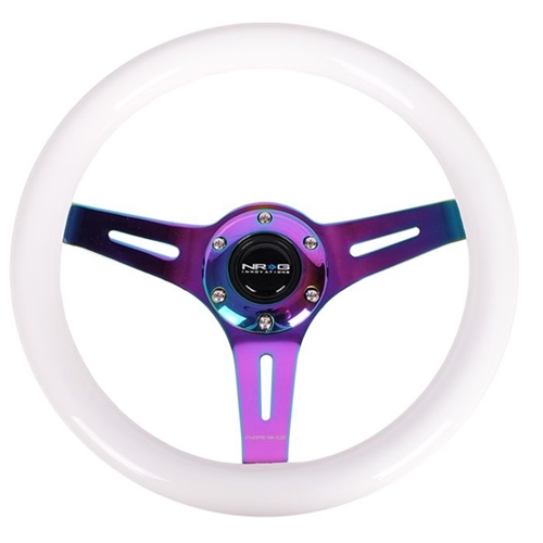 White Wood Grain Wheel, 310mm, 3 spoke center in Neochrome