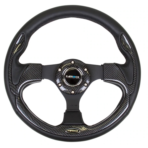 Reinforced Steering Wheel- 320mm Sport Steering Wheel w/ Carbon Fiber Look Trim( 001CBL)