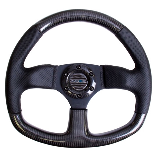 CARBON FIBER STEERING WHEEL 320mm FLAT BOTTOM w/ Red stitching