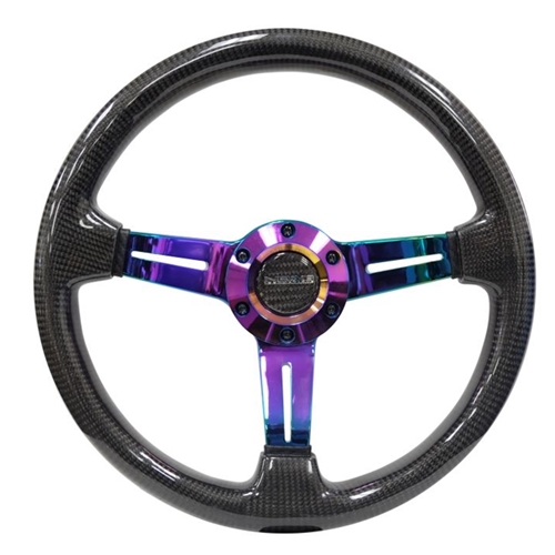 CARBON FIBER STEERING WHEEL350mm 1.5" Deep Dish with Neochrome Center Spoke